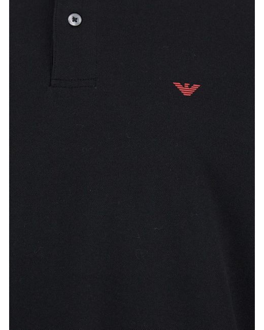 Emporio Armani Blue Long Sleeve Polo Shirt With Logo Embroidery for men