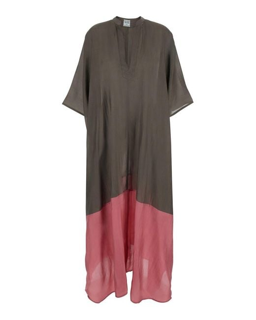 THE ROSE IBIZA Brown Kaftan With V-Neck And Two-Tone Design