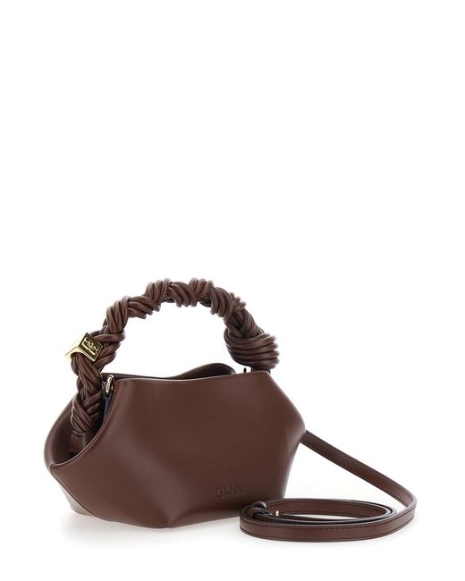 Ganni Brown 'Bou' Mini Bag With Removable Shoulder Strap And Woven Han