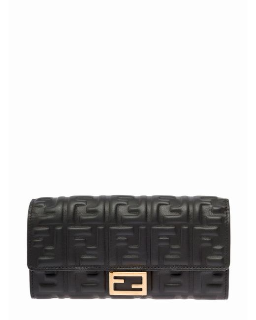 Fendi Gray Woman's Ff Quilted Leather Continental Wallet On Chain
