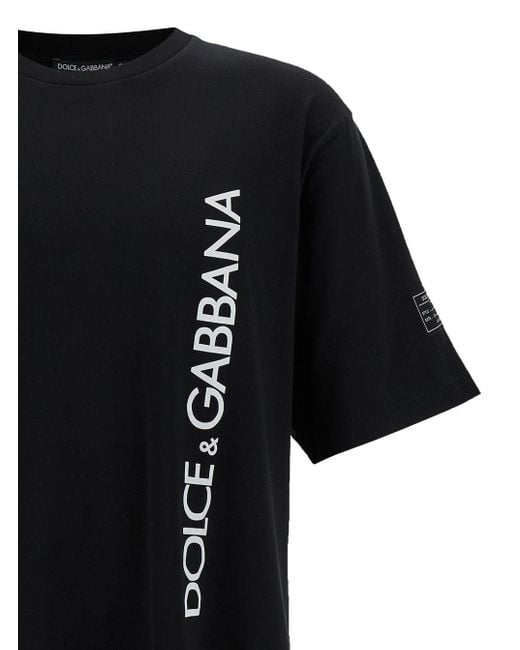 Dolce & Gabbana Black T-Shirt With Contrasting Logo Lettering Print In for men
