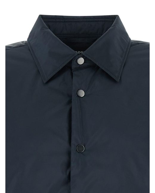 Boss Blue Jacket With Classic Collar And Button Closure On The Fr for men