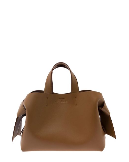 Acne Brown Hand Bag With Shoulder Strap And Knotted Detail In Leather