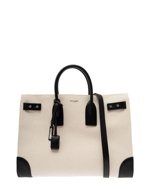 Saint Laurent Natural 'Sac De Jour L' Tote Bag With Brass Padlock for men