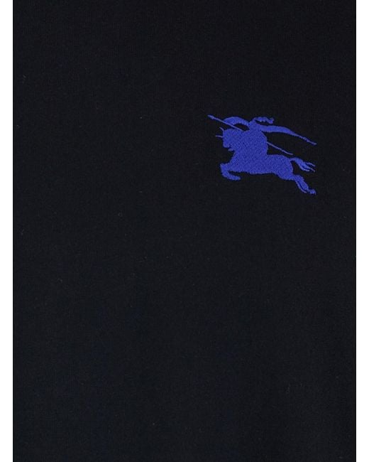 Burberry Black Cotton T-Shirt With Equestrian Knight Motif for men