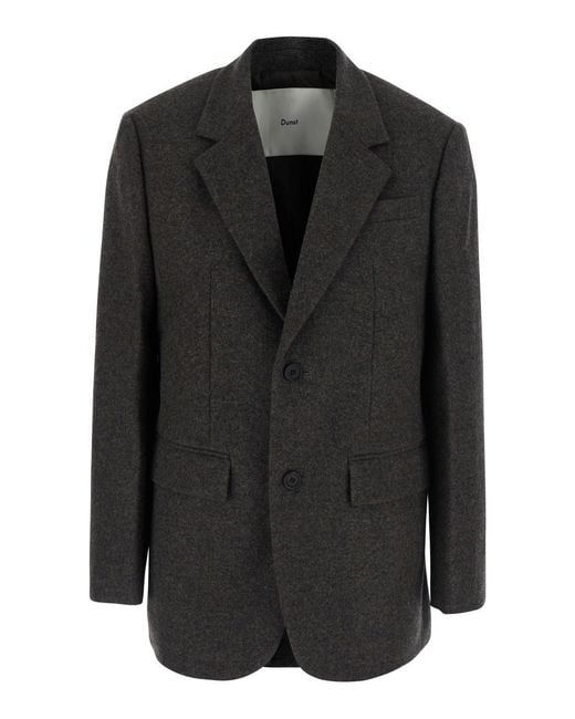 DUNST Black Classic 2 Button Wool Blazer With Notched Revers And Side Pocket