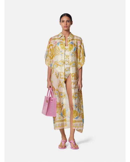 Abito Con Colletto A Punta E Stampa Underwater Barocco All-Ove di Versace in Metallic