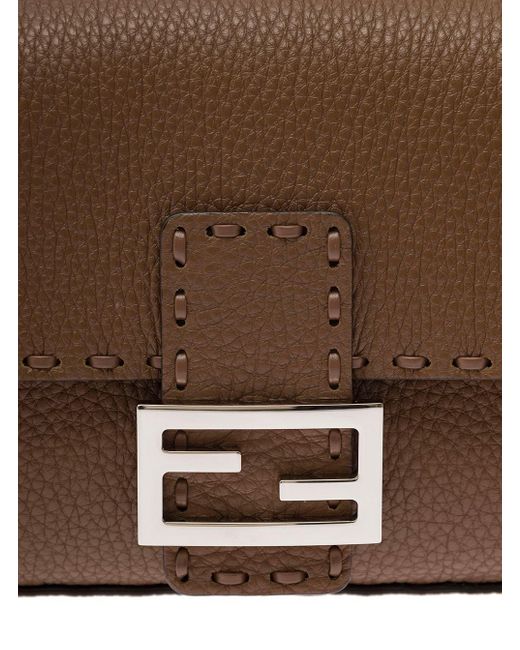 Fendi Brown 'Baguette Medium' Handbag With Macro Stitchings