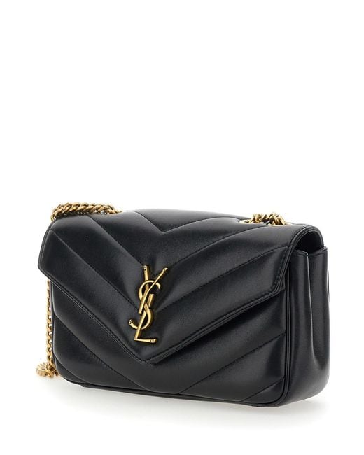 Saint Laurent Black 'Loulou' Small Crossbody Bag With Cassandre Plaque