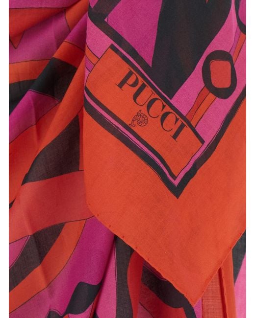 Emilio Pucci Red Fuchsia Sarong Skirt With All-Over Geometric Print