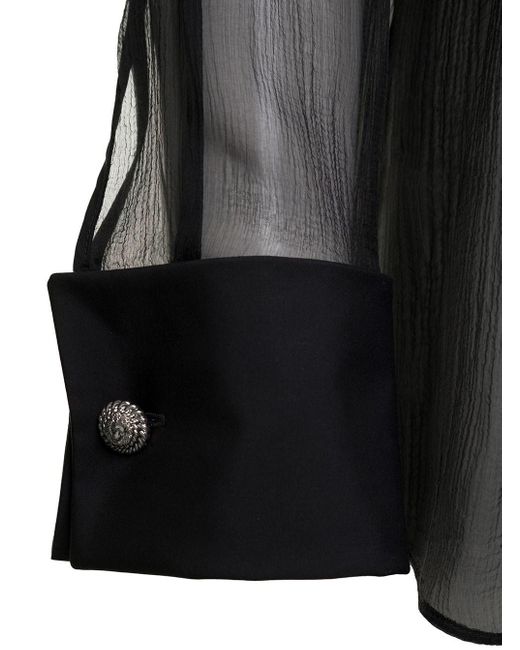 Camicia con colletto a punta oversize in seta nera di Balmain in Black