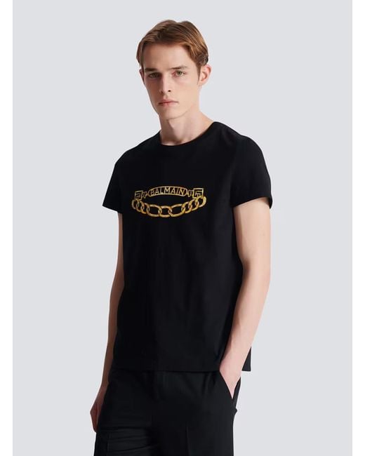 Balmain Black T-Shirt With Print for men