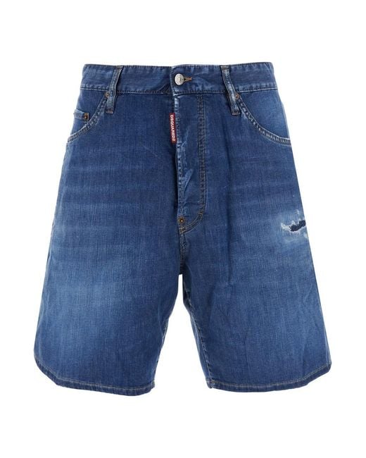 DSquared² Blue Shorts With Logo Patch On The Back And Detail On The Front for men