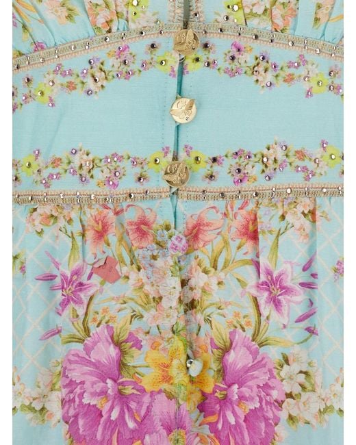 Camilla White Dress Floral Linen Blend