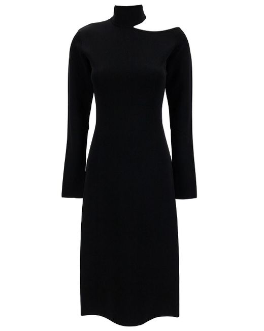 Ferragamo Black Abito Midi Con Cut Out