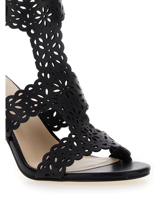 Twin Set Black High Sandals With Lace-Motif