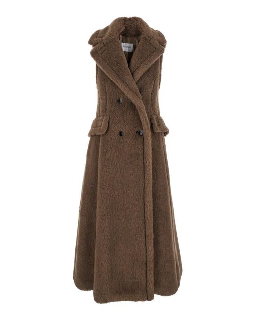 Max Mara Brown Sleeveless Coat With Wide Classic Lapels