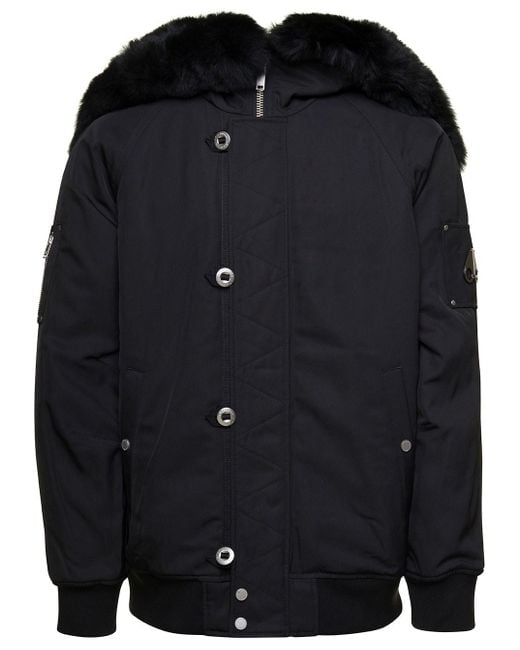 Moose Knuckles Black Zipped All The Way Jacket With Logo Patch for men