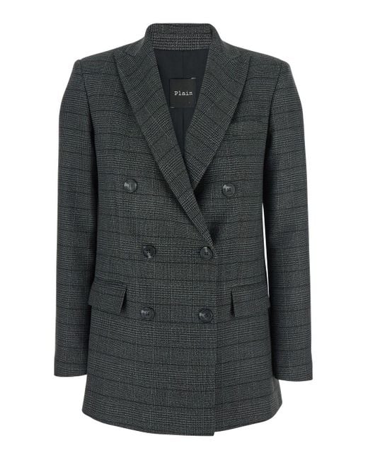 Giacca Doppiopetto Con Revers A Lancia E Motivo A Righe All-Over di Plain in Black