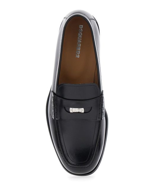 DSquared² Black Loafers With Logo Plaque On The Front And Logo Letteri for men