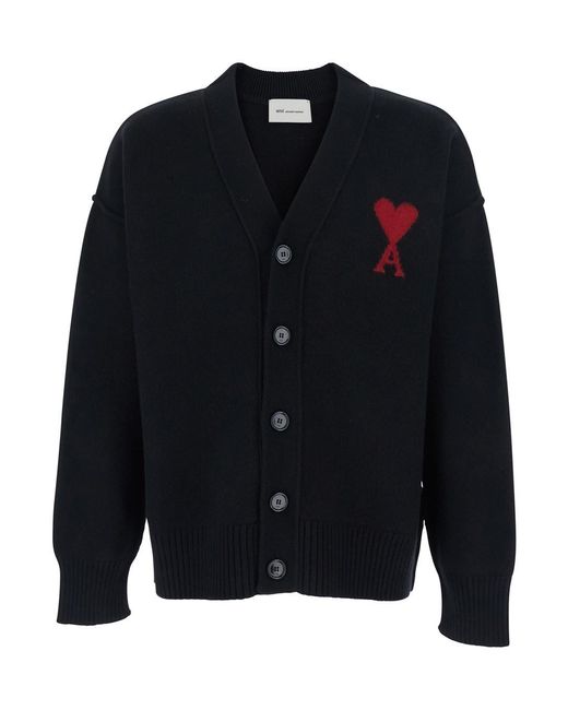 AMI Blue Cardigan With V Neck And Adc Embroidery On The Front for men