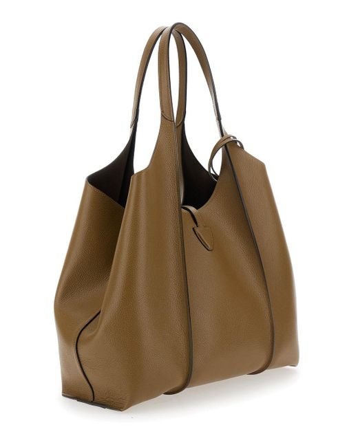 Borsa Shopping 'Timeless T' Con Placca Logo Sul Fronte E Due di Tod's in Brown