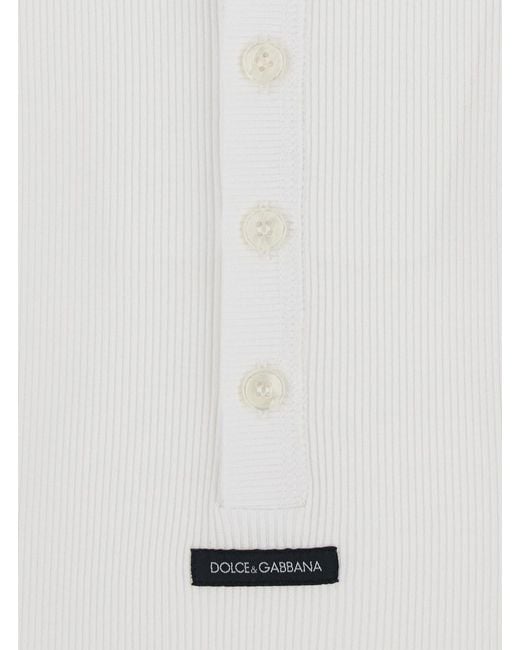 Dolce & Gabbana White 'Serafino' Crew Neck T-Shirt With Long Sleeves And Logo Patch On The Front for men