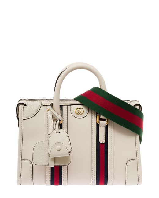 Gucci White Medium Duffle Bag With Gg Logo And Web Motif