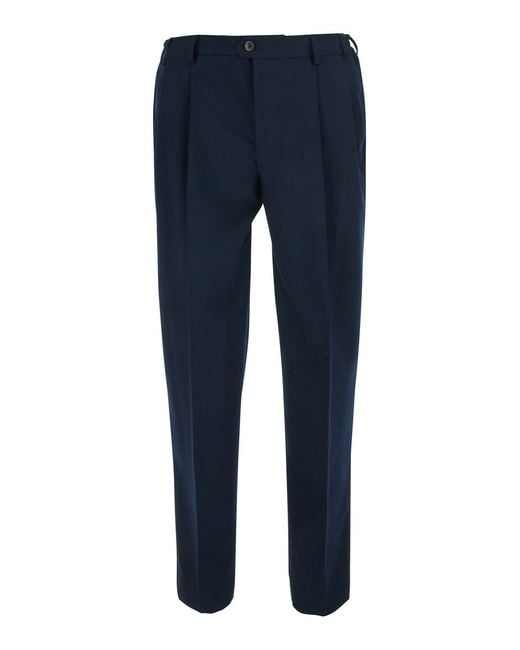Le Plain Blue Pants With Front Pleats And Belt Loops for men