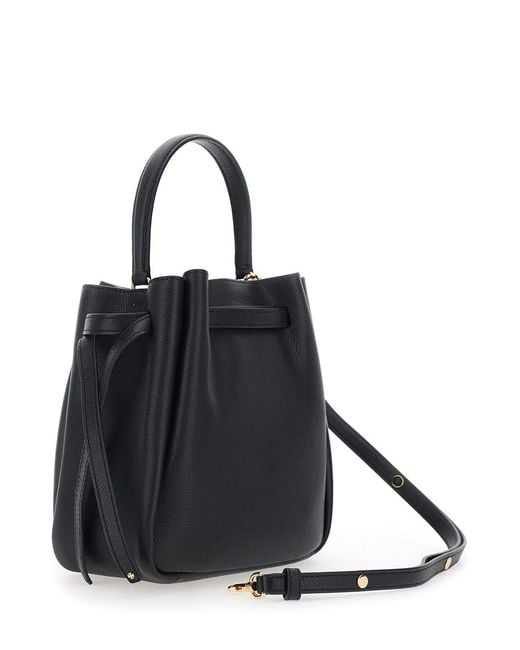 Tory Burch Black Bucket Bag Romy Grained Leather