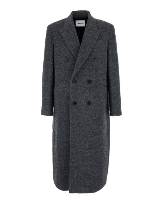 TONYWACK Black Double-Breasted Coat With Classic Lapels for men