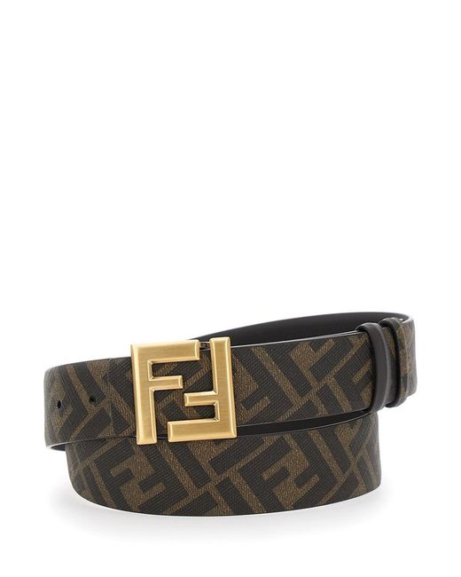 Fendi Black Reversible Belt With Ff Metal Buckle for men