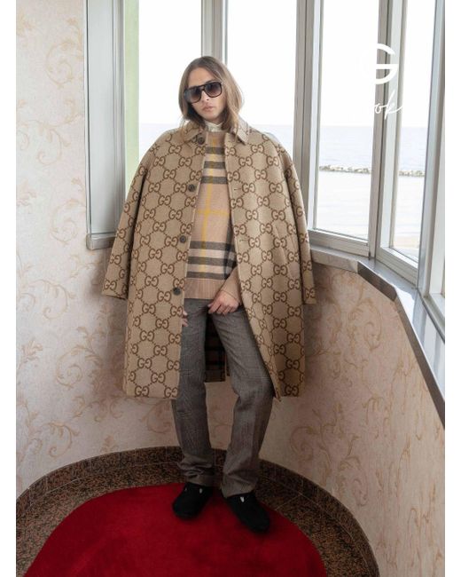 Gucci Natural gg Printed Beige Coat Man for men
