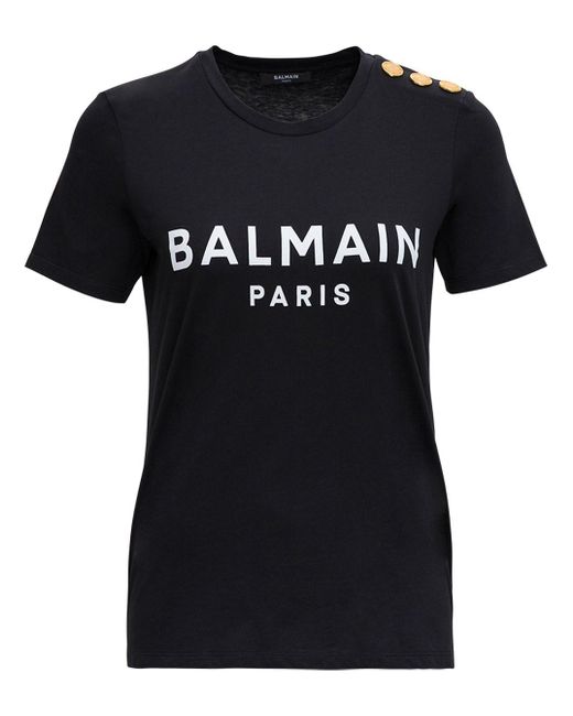 T-shirt di cotone con stampa logo di Balmain in Black
