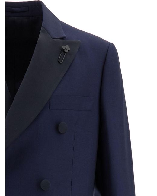 Lardini Blue Double-Breasted Suit With Contrasting Revers for men