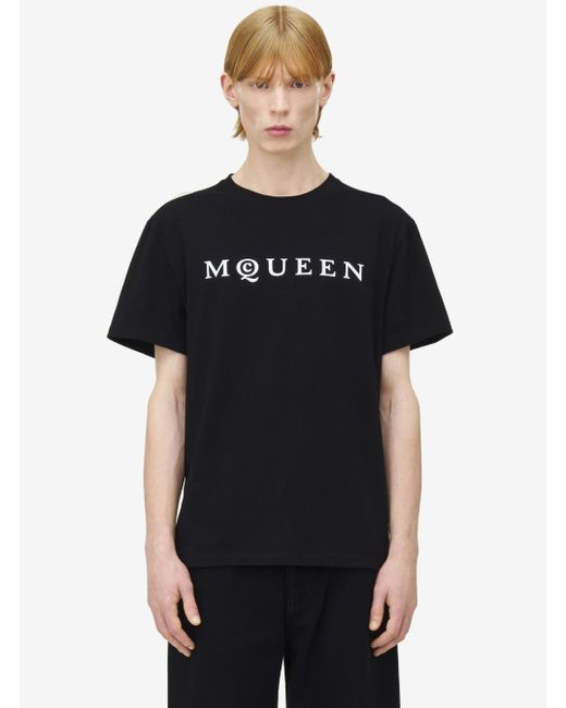 T-Shirt Girocollo Con Stampa Logo Sul Fronte di Alexander McQueen in Black da Uomo