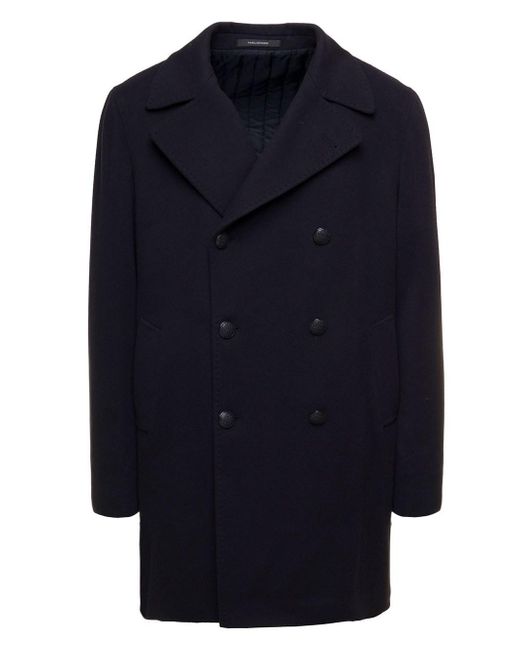 Tagliatore Blue 'stefan' E Short Double-breasted Coat In Wool And Cashmere Man for men