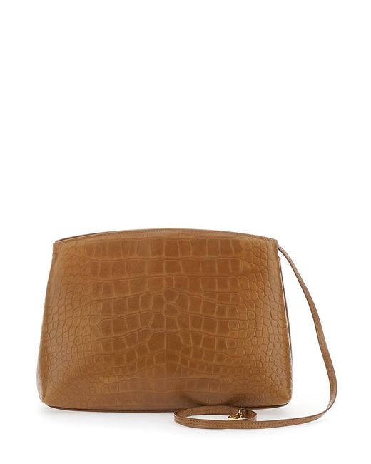 Liffner Brown Clutch With Adjustable Shoulder Strap And Automatic Butt