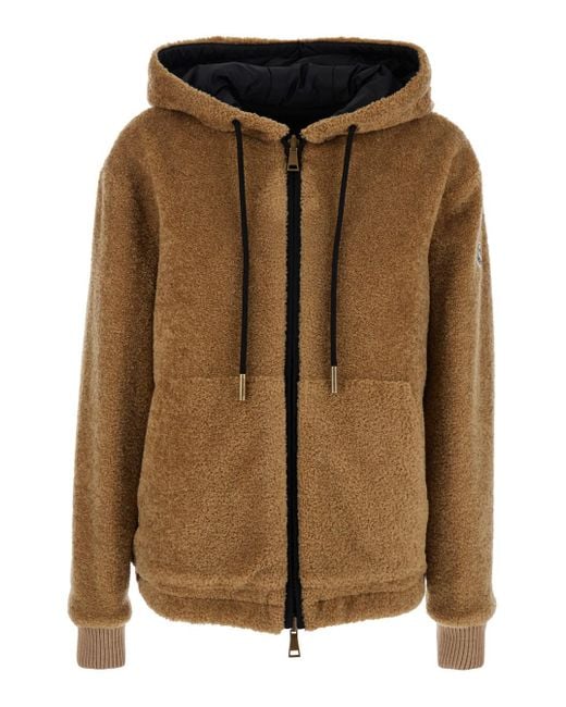 Moncler Brown Reversible Jacket With Drawstring Hood And Logo Patch On