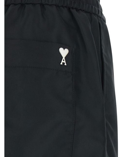 AMI Black Shorts With Elastic Waist And Ami De Coeur Detail On The Back for men