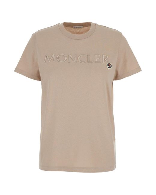 T-Shirt Girocollo Con Logo Ricamato di Moncler in White