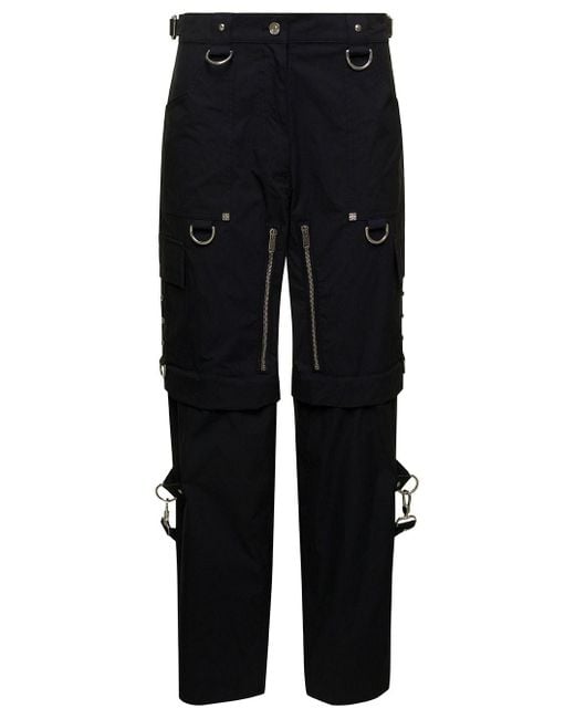 Givenchy Black Two In One Detachable Cargo Pants With Suspenders In Wool And Mohair