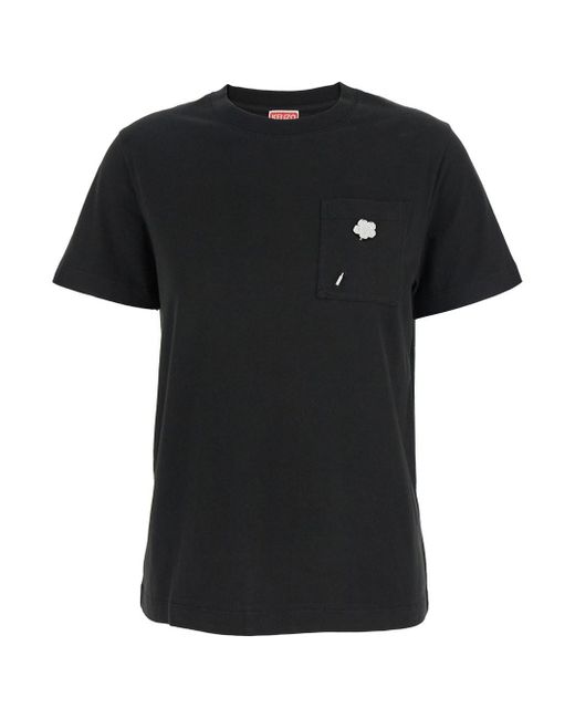 KENZO Black 'Boke Flower 2,0' Crewneck T-Shirt With Logo Patch On The Front And Logo Lettering On The Rear
