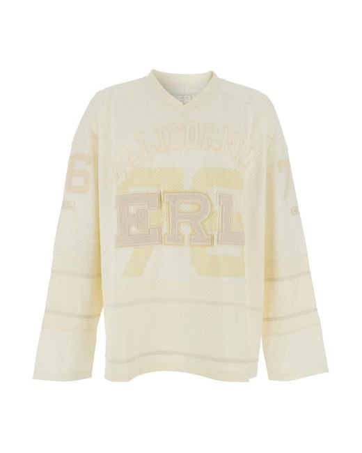 T-Shirt A Maniche Lunghe Con Scollo A V E Maxi Logo Sul Fronte In di ERL in White da Uomo