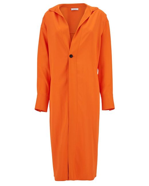 Ferragamo Orange Single-breasted Coat With A Single Button In Stretch Viscose Blend Woman