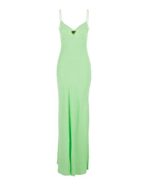 Twinset Green Long Dress With Thin Shoulder Straps And Metallic Logo P