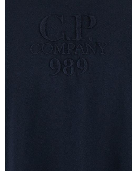 C P Company Blue T-Shirt With Logo Embroidered On The Front Tone-On-Tone for men