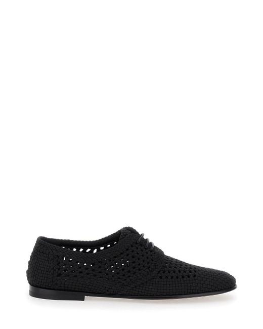 Dolce & Gabbana Black Lace-Up Shoes With Woven Design for men