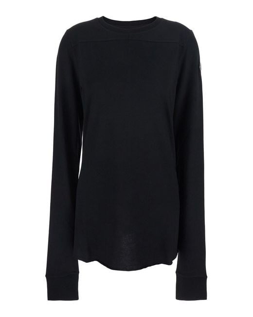 Rick Owens Black T-Shirt 'Girder' Crew Neck With Long Sleeves And