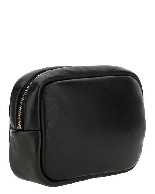 Saint Laurent Black 'calypso' Mini Cosmetic Pouch With Cassandre Detail In Leather